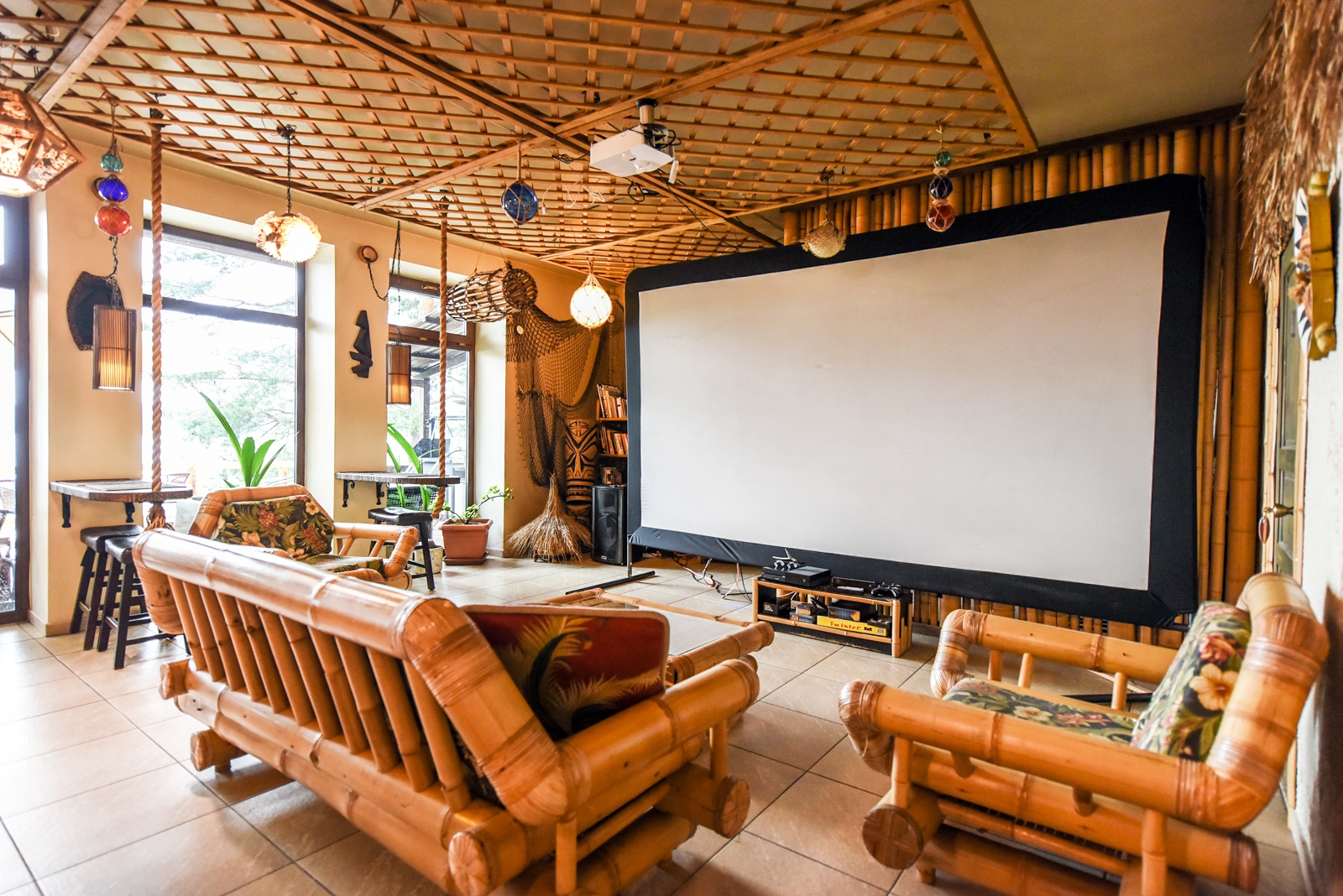 tiki inn living room projector