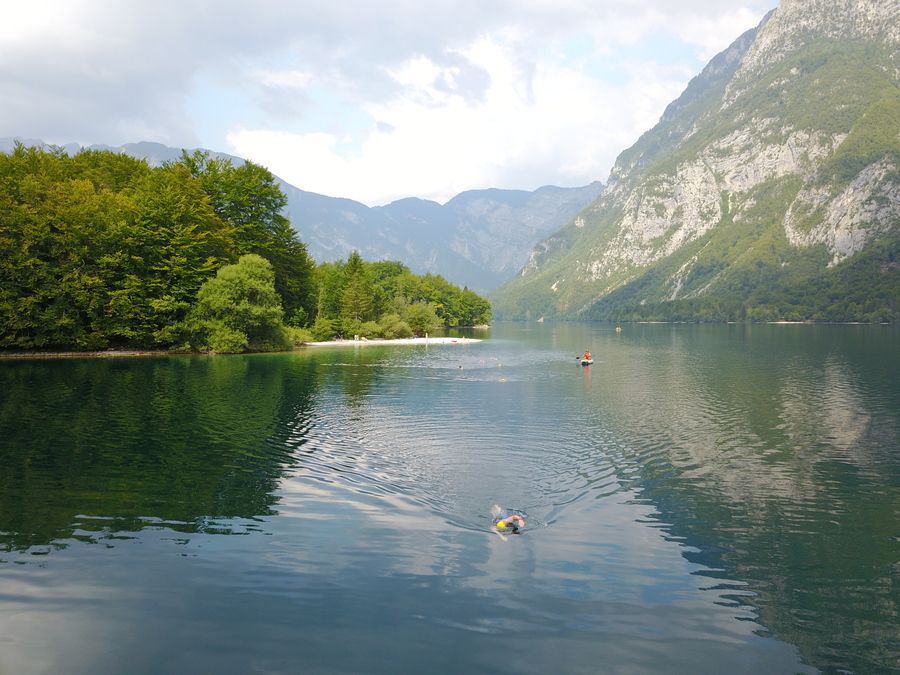 Lake Bled Slovenia solo swimmer